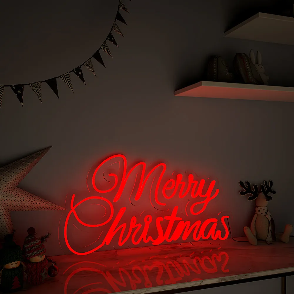Merry Christmas Text LED Neon Light (Available in Multiple Colors) Red