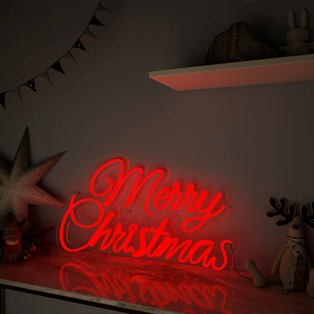Merry Christmas Text LED Neon Light (Available in Multiple Colors) Red