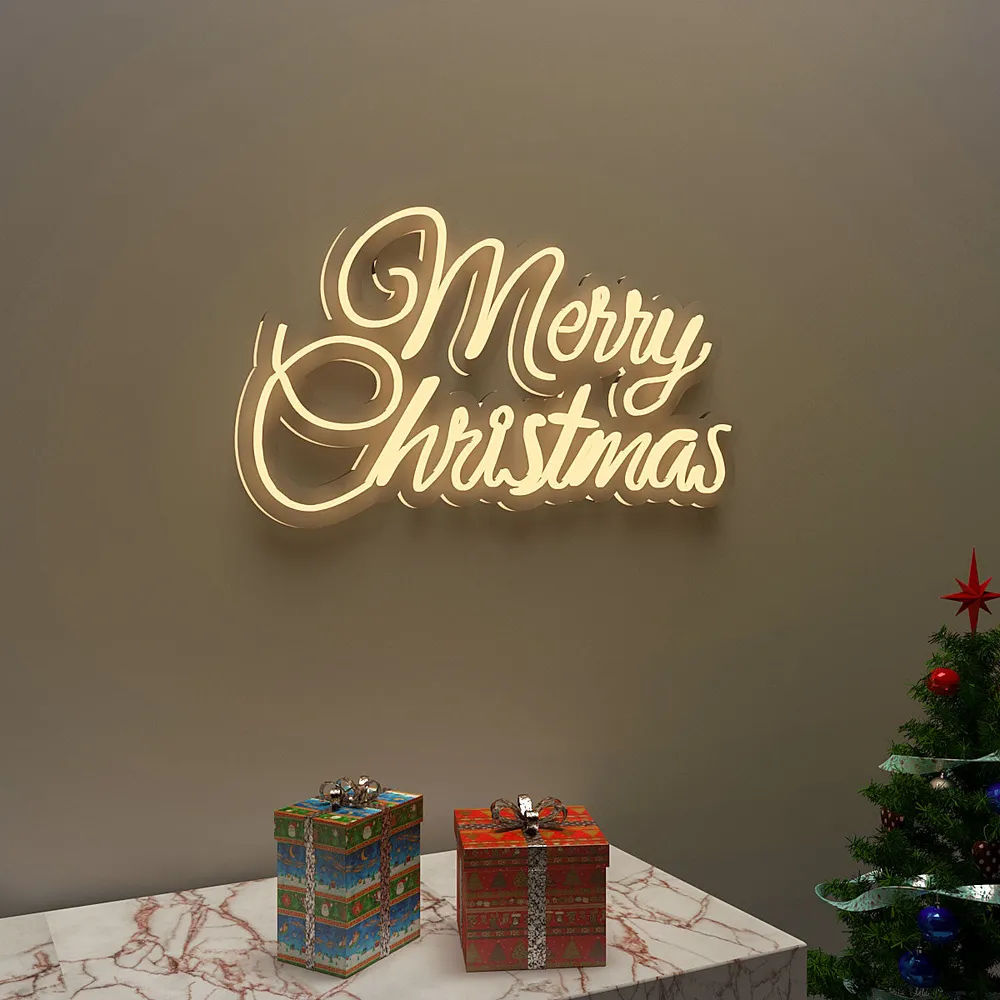 Merry Christmas Text LED Neon Light (Available in Multiple Colors) Red