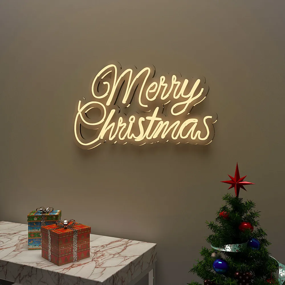 Merry Christmas Text LED Neon Light (Available in Multiple Colors) Red