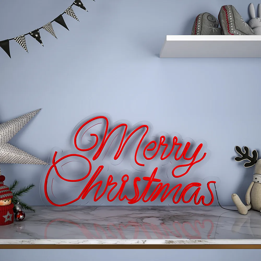 Merry Christmas Text LED Neon Light (Available in Multiple Colors) Red