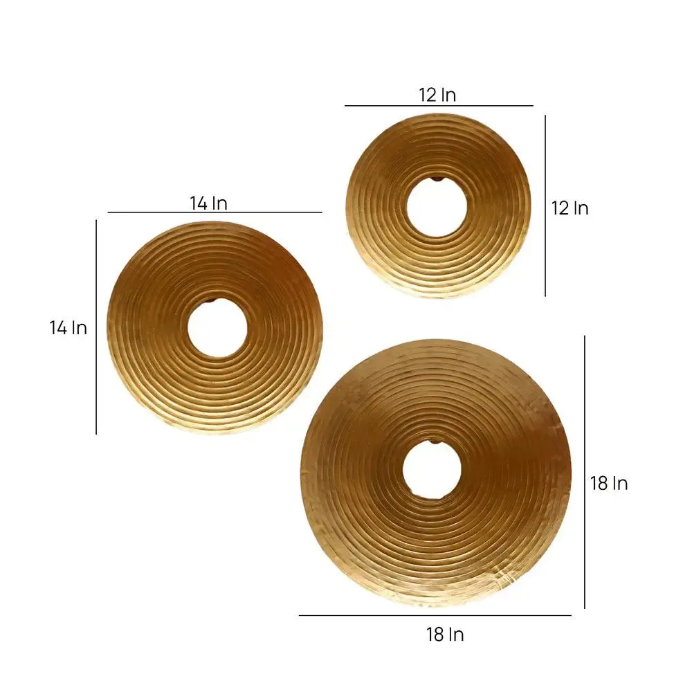 Mesmerising Gold Round Ring Metal Wall Decor - Set of 3