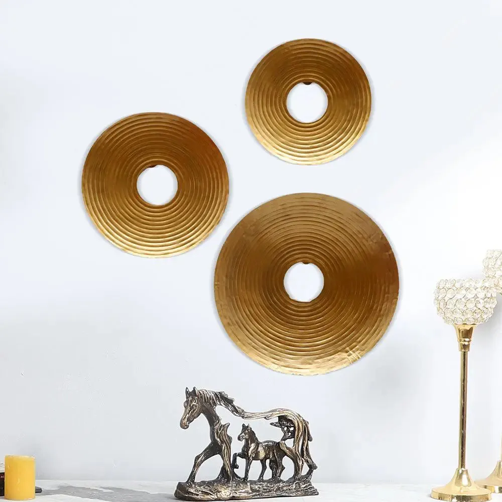 Mesmerising Gold Round Ring Metal Wall Decor - Set of 3