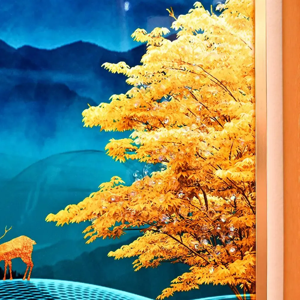 Mesmerising Tree Crystal Glass Art Wall Painting (Semi-Circular Golden Frame)