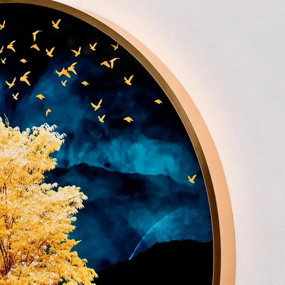 Mesmerising Tree Crystal Glass Art Wall Painting (Semi-Circular Golden Frame)