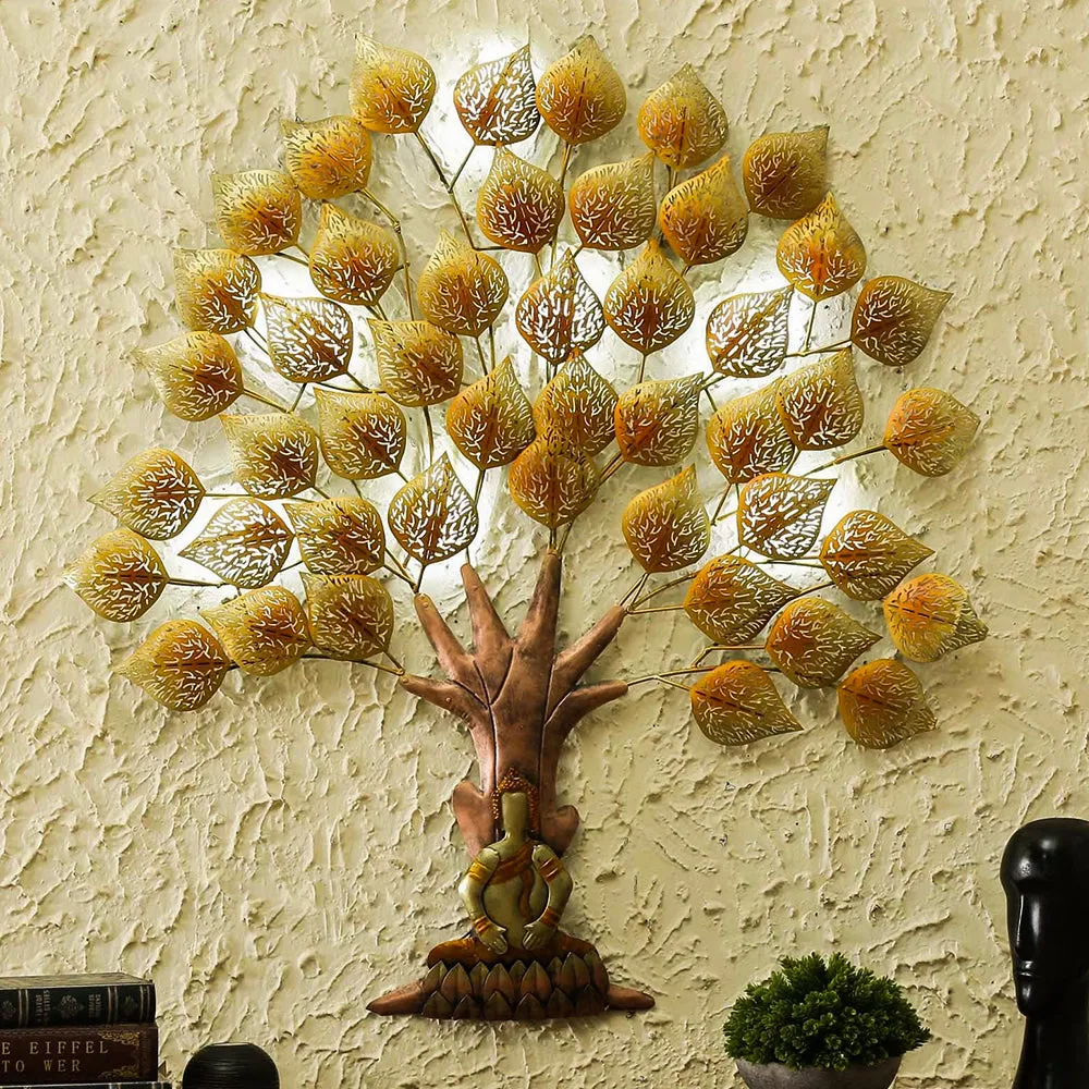 Metal Buddha Tree with LED Lights for Wall Decor
