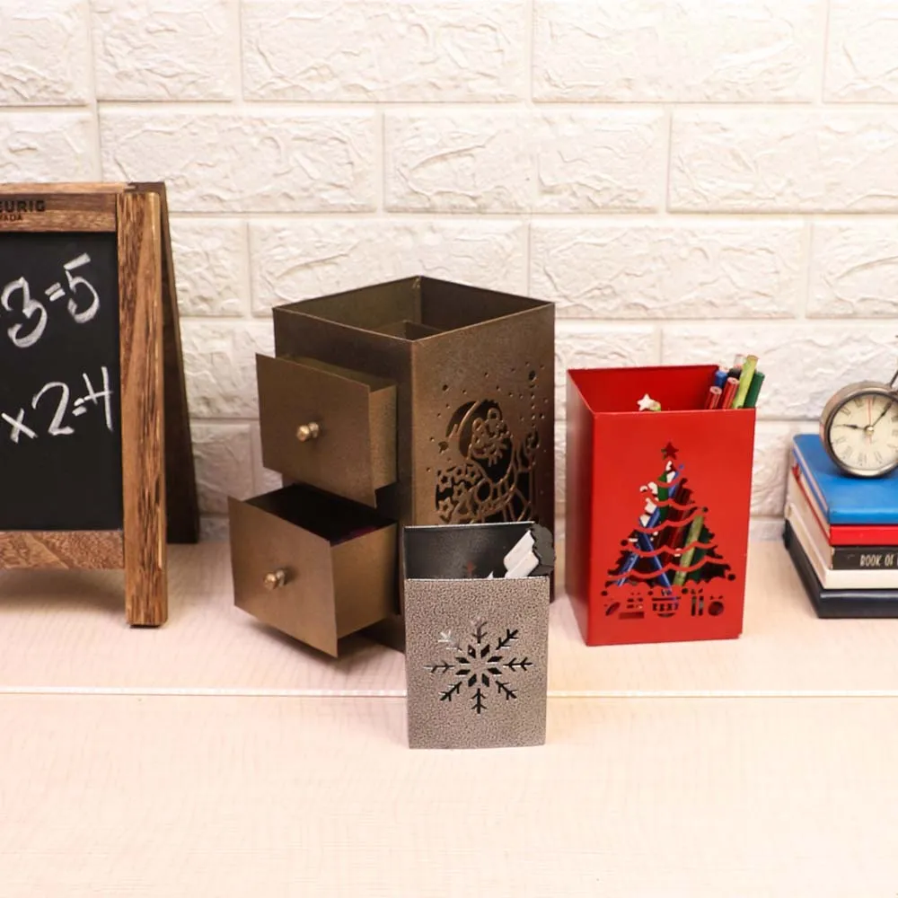 Metal Christmas Tea Light Candle Holder & Stationary Holder Set Of 3