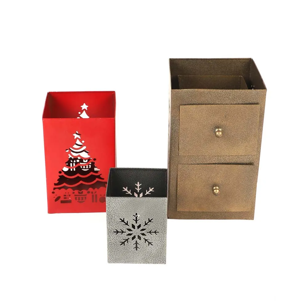 Metal Christmas Tea Light Candle Holder & Stationary Holder Set Of 3