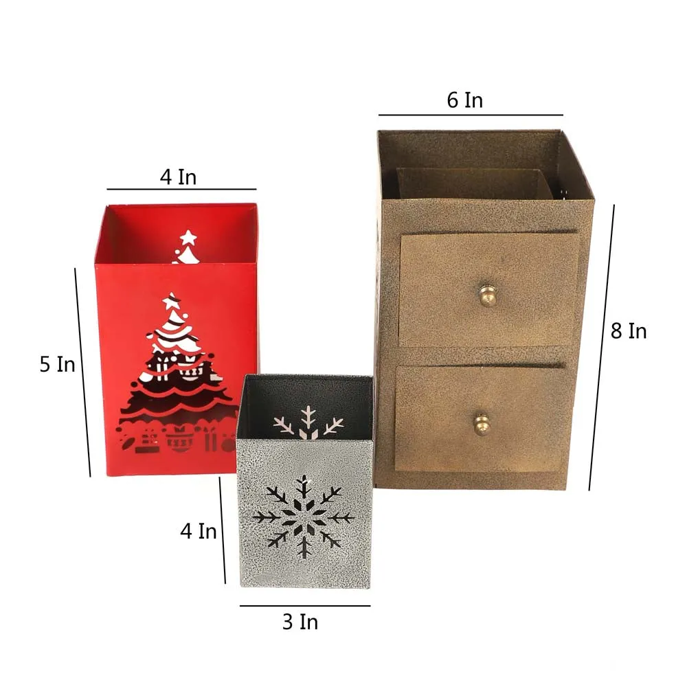 Metal Christmas Tea Light Candle Holder & Stationary Holder Set Of 3
