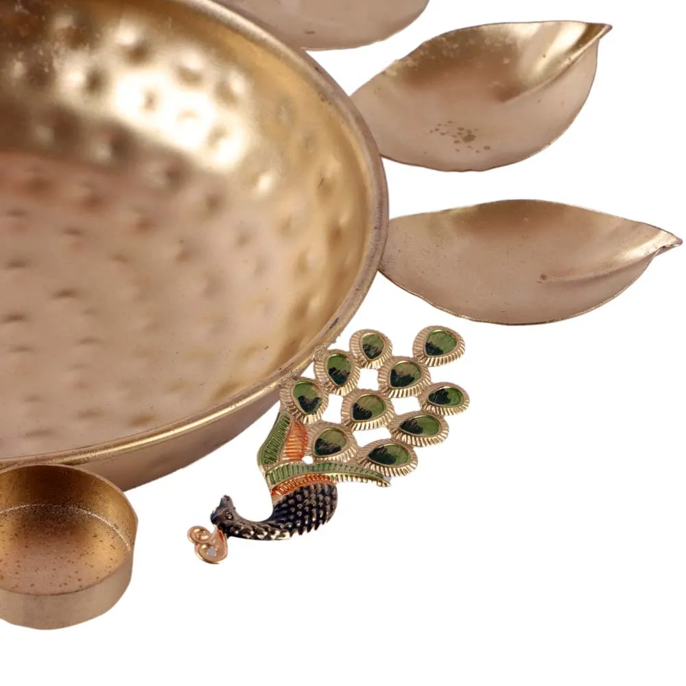 Metal decorative set of 3 peacock urli bowl tealight holder