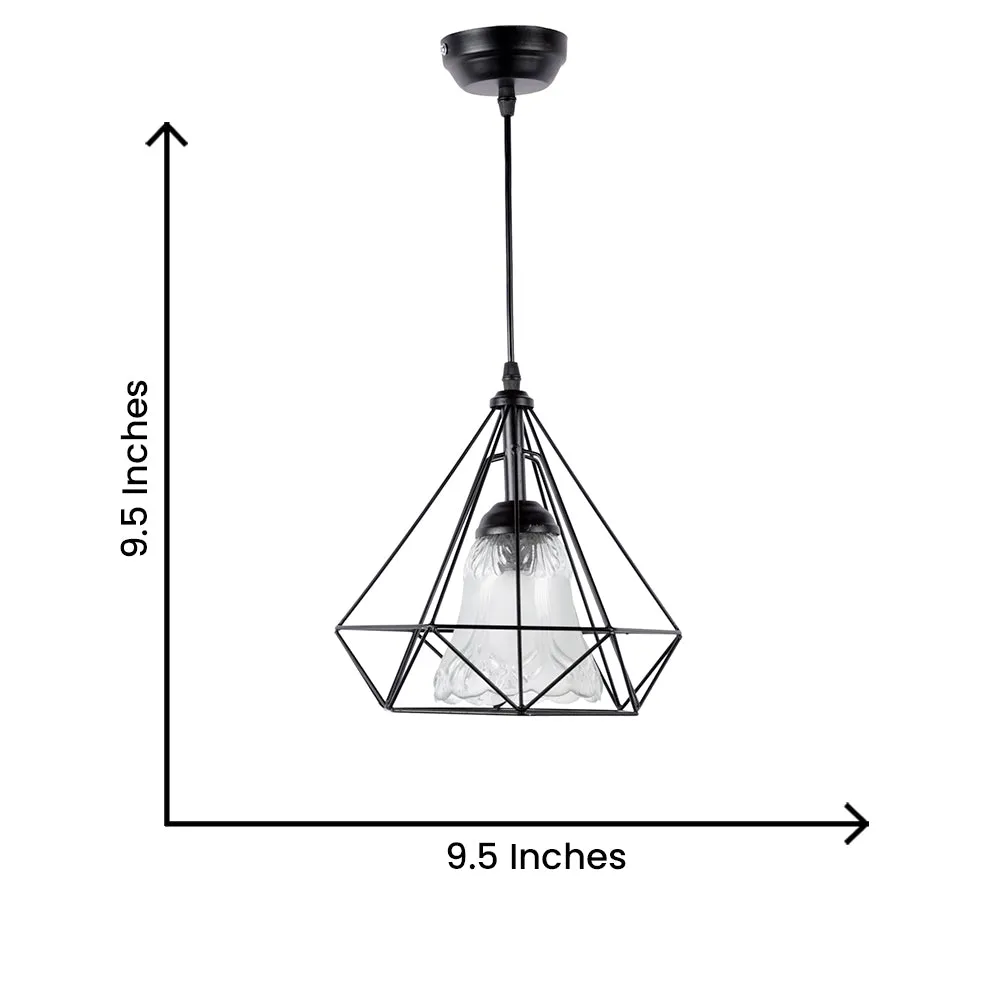 Metal Encased Carved Bell Motif Glass Single Hanging Light Single Piece
