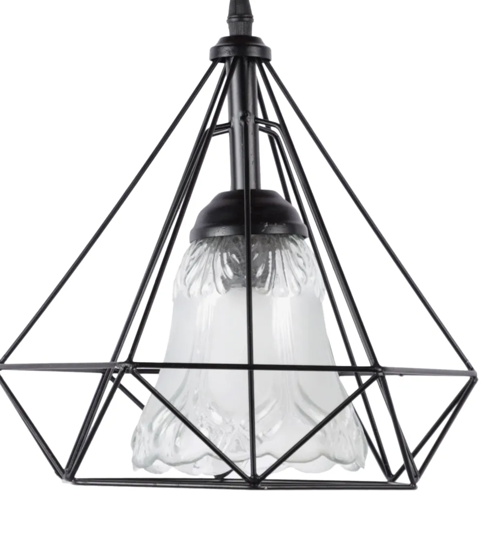 Metal Encased Carved Bell Motif Glass Single Hanging Light Single Piece