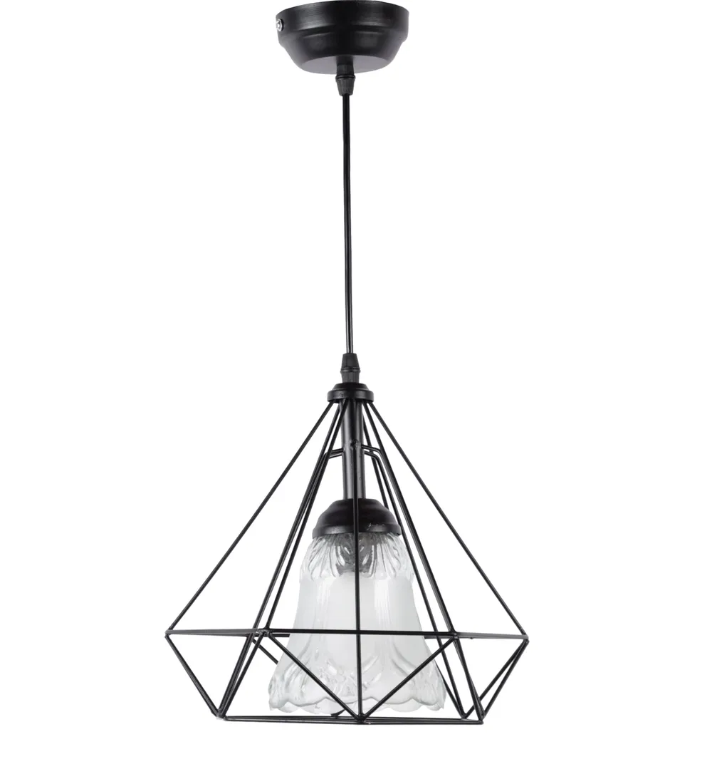 Metal Encased Carved Bell Motif Glass Single Hanging Light Single Piece