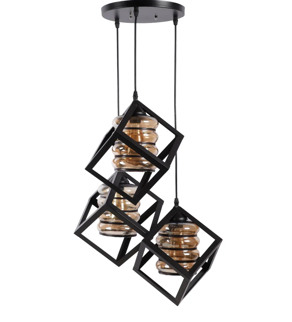Metal Encased Luster Glass Designer Triple Hanging Light