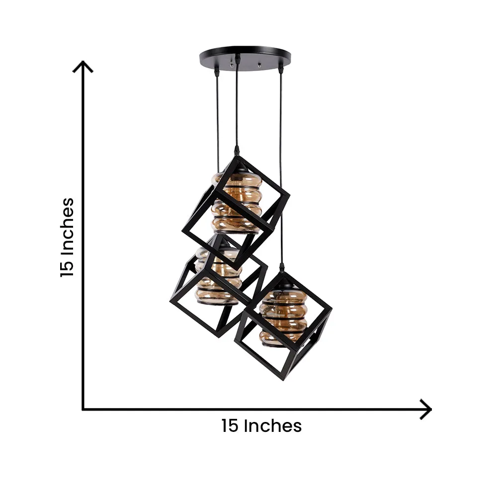 Metal Encased Luster Glass Designer Triple Hanging Light