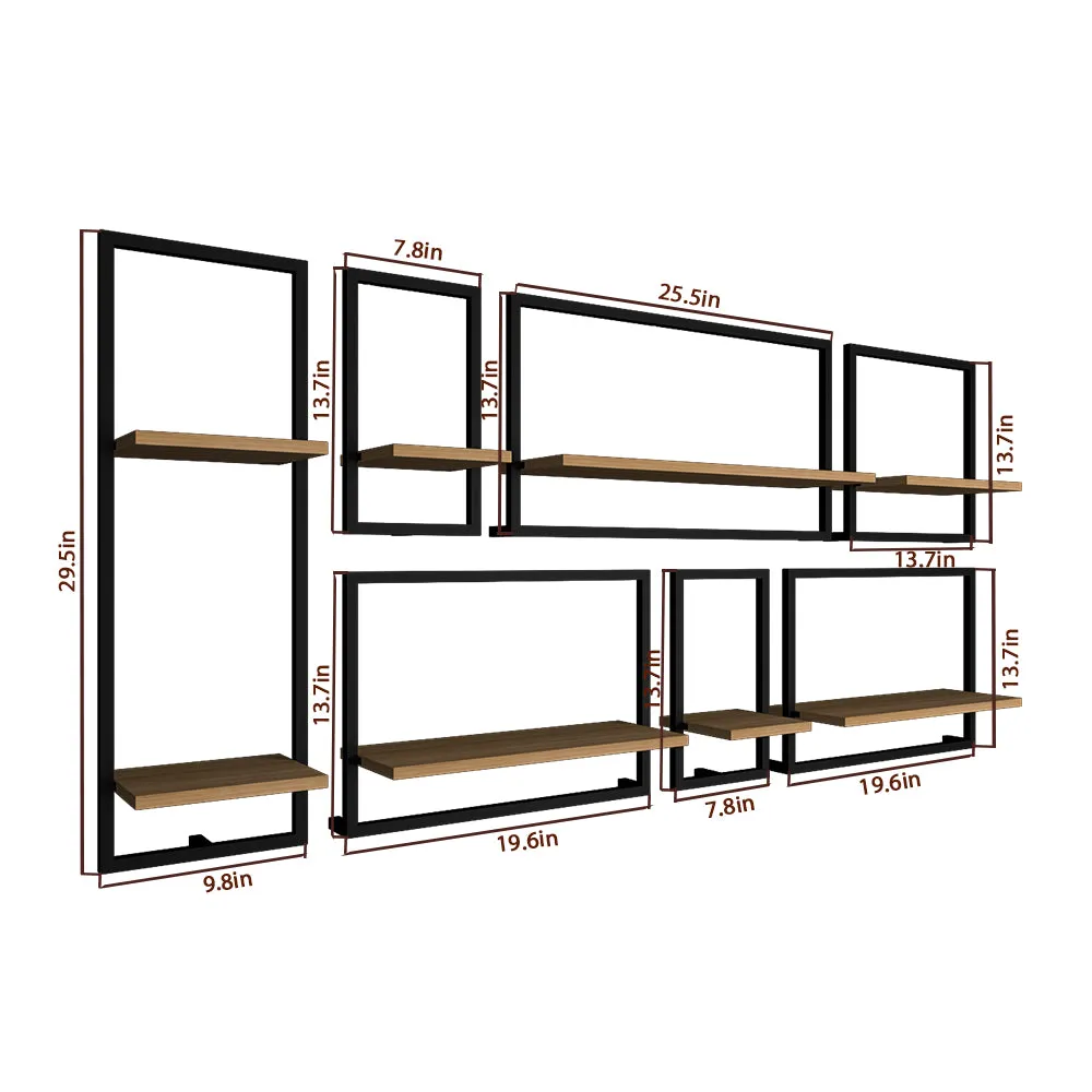 Metal Framed Wall Shelves In Urban Motif Set Of 7