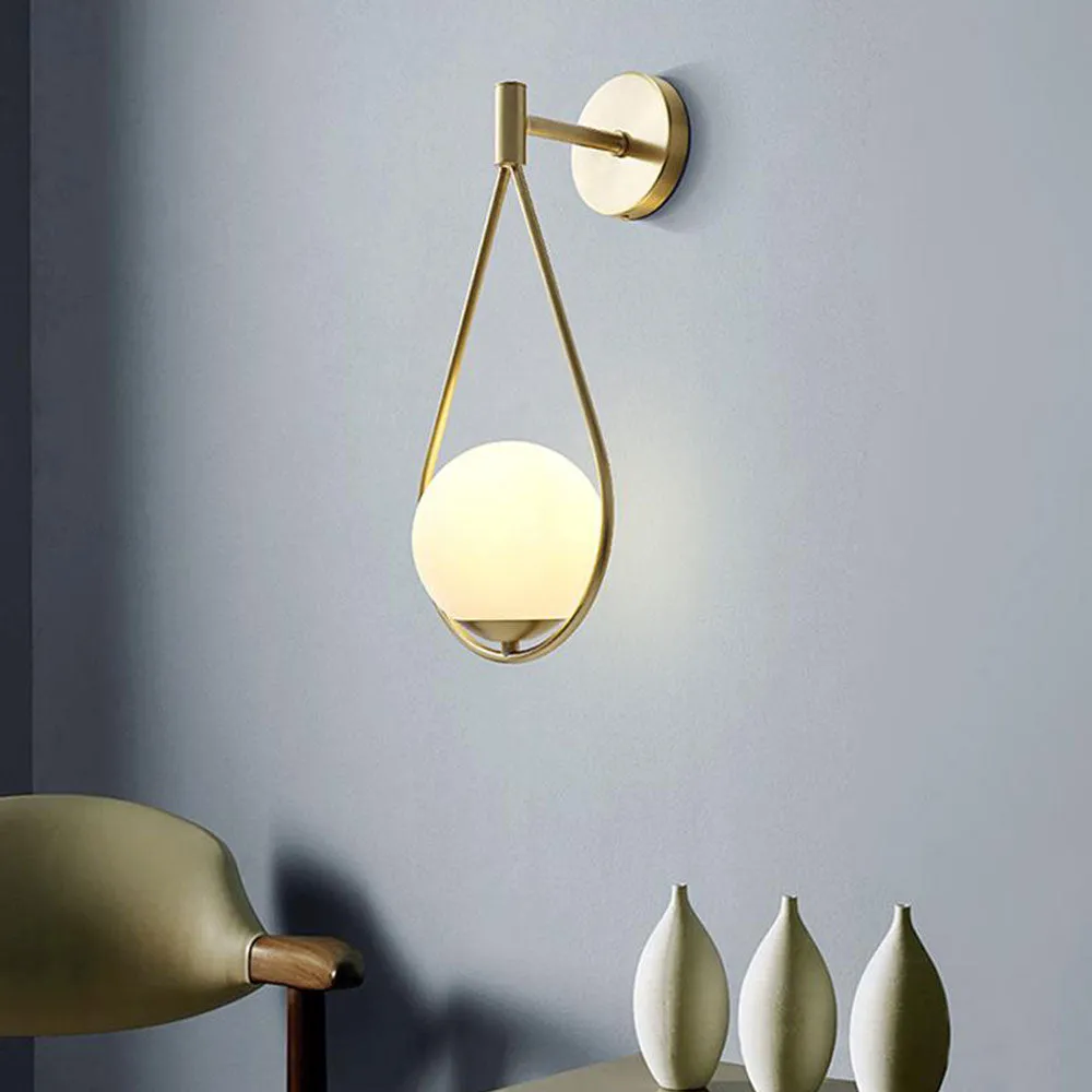 Metal Hand Encircled Frosted Round Wall Lamp