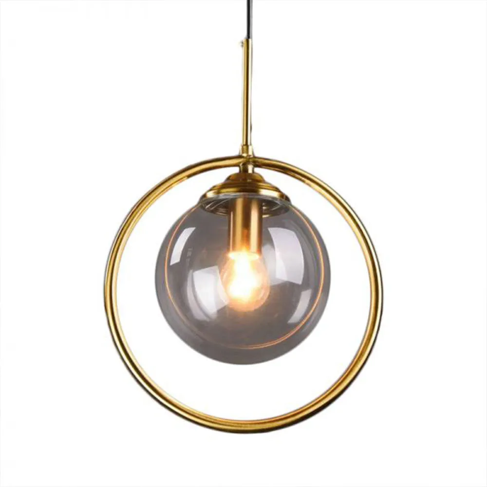Metal Ring Encircled Glass Ceiling Lamp