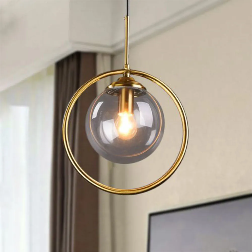 Metal Ring Encircled Glass Ceiling Lamp