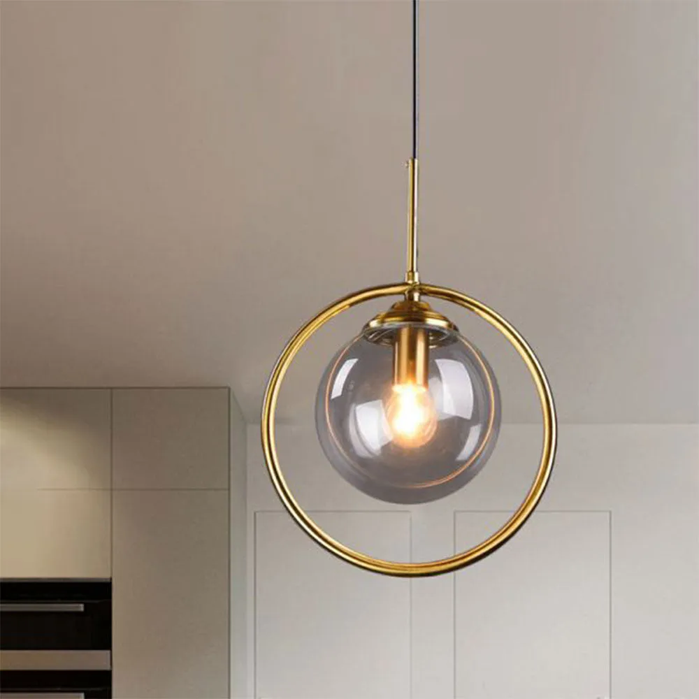 Metal Ring Encircled Glass Ceiling Lamp