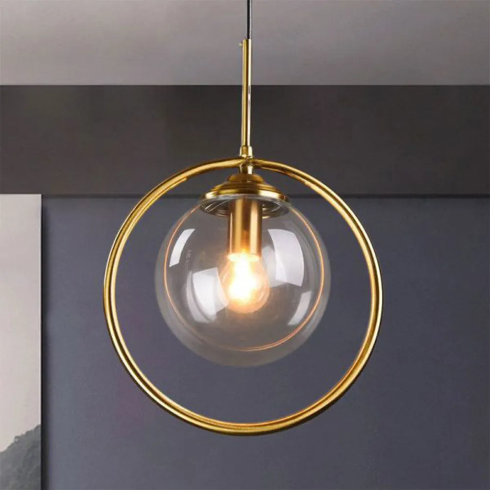Metal Ring Encircled Glass Ceiling Lamp