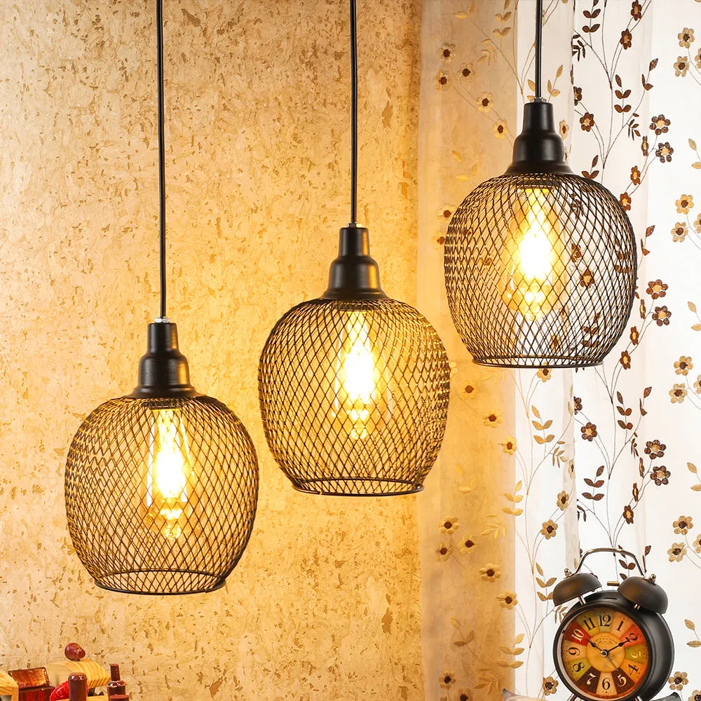 Metal Round Caged Tripple Cluster Hanging Light Single Piece