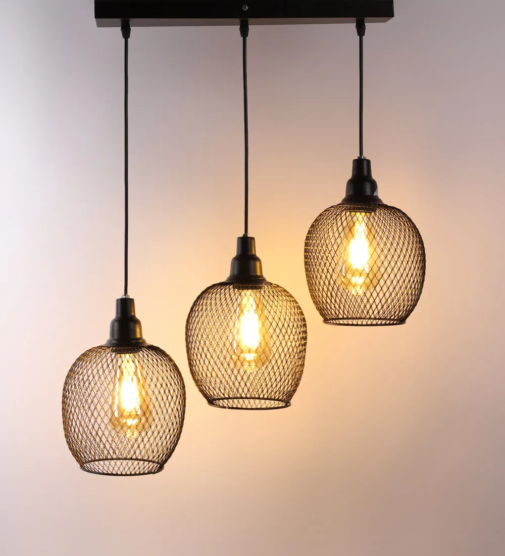 Metal Round Caged Tripple Cluster Hanging Light Single Piece