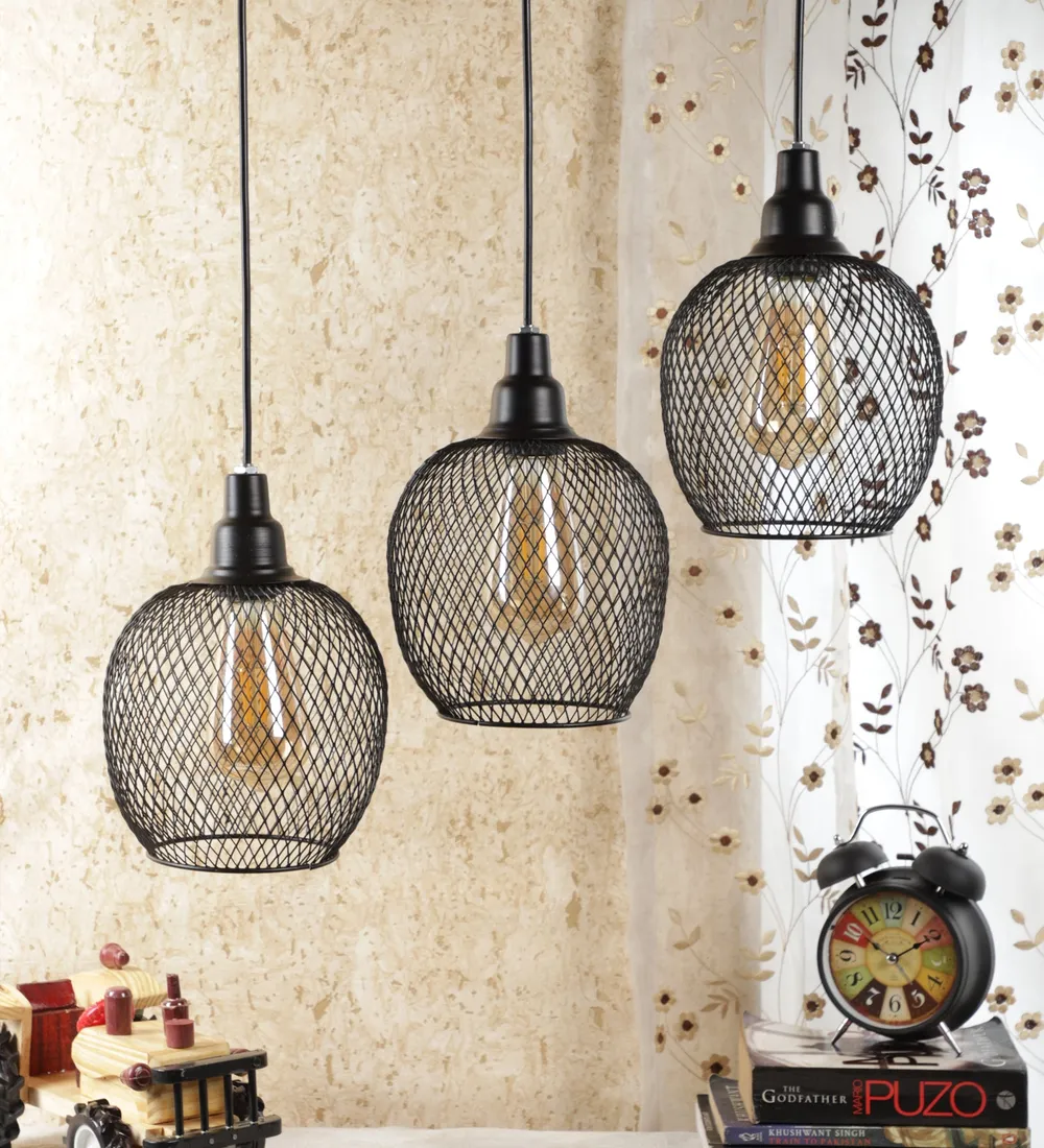 Metal Round Caged Tripple Cluster Hanging Light Single Piece