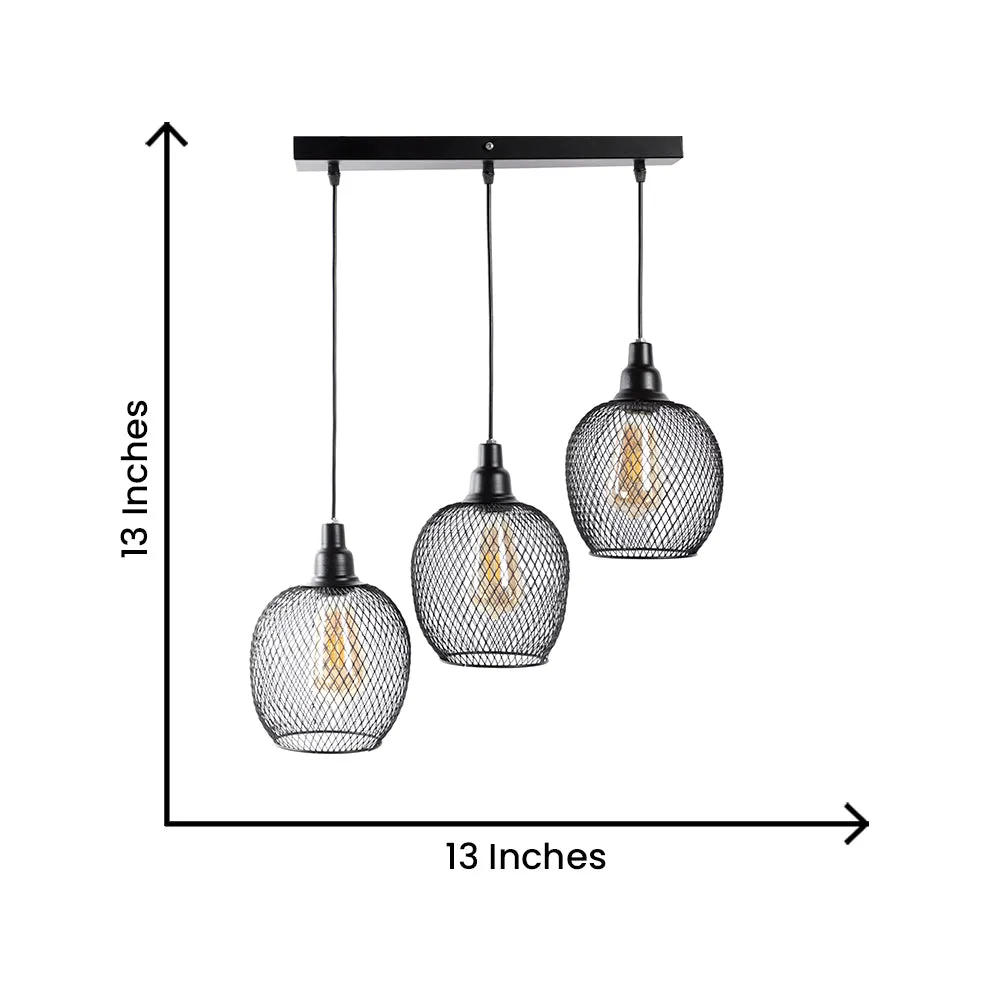 Metal Round Caged Tripple Cluster Hanging Light Single Piece