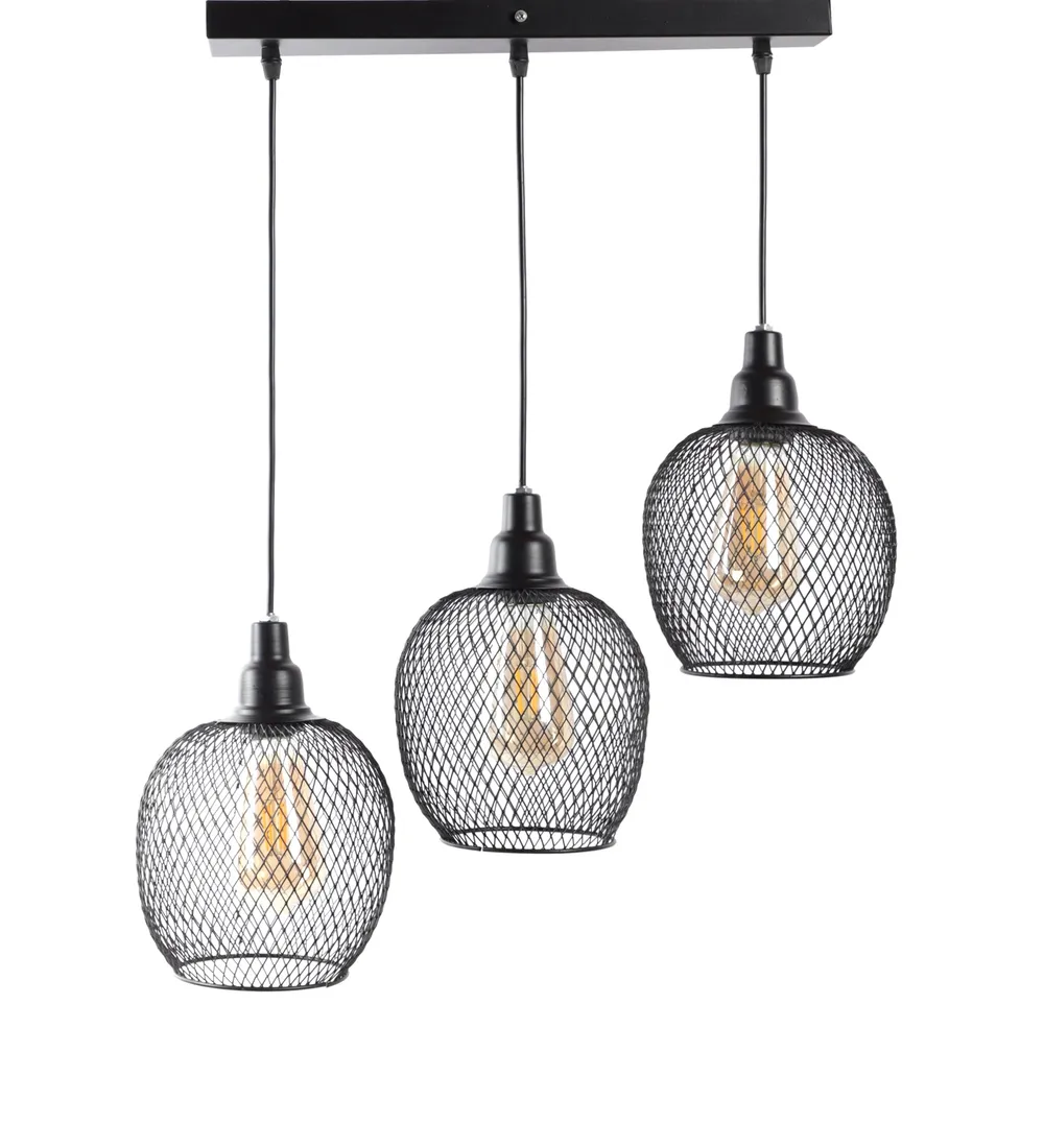 Metal Round Caged Tripple Cluster Hanging Light Single Piece