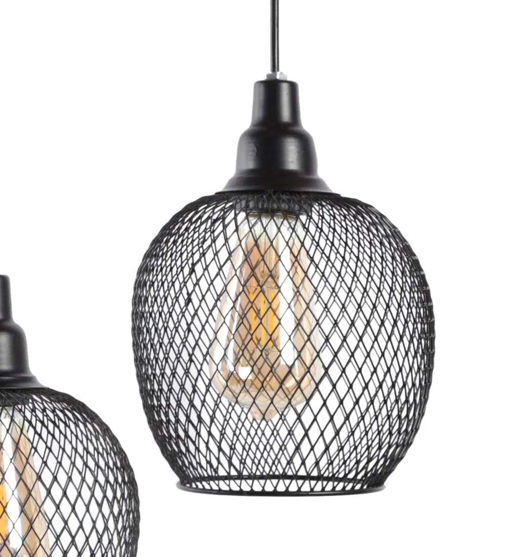 Metal Round Caged Tripple Cluster Hanging Light Single Piece