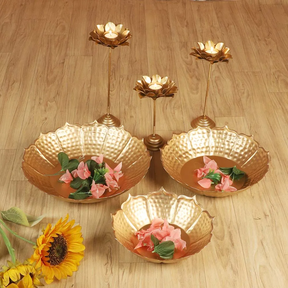 Metal Sunflower Urli Bowl with Detachable Tealight Holder Set of 6