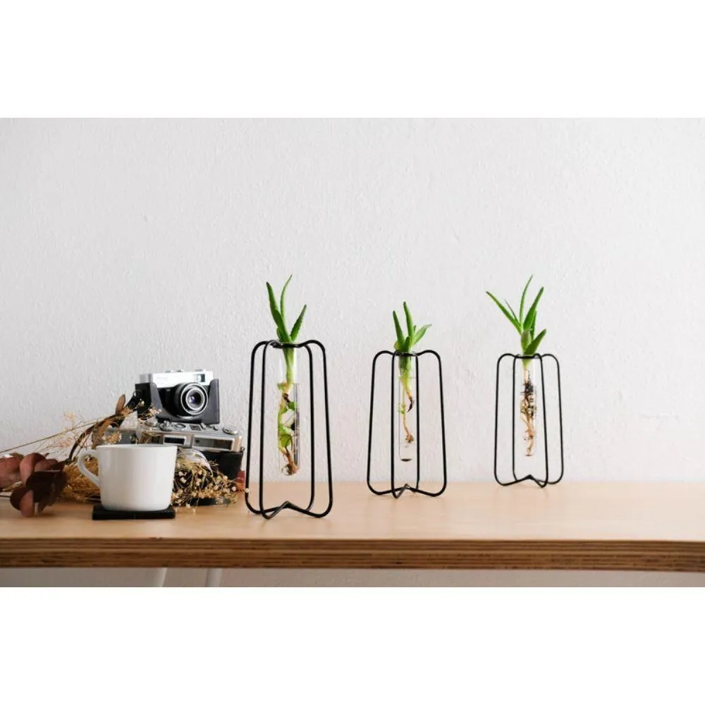 Metal Wire Glass Tube Vase Set Of 3