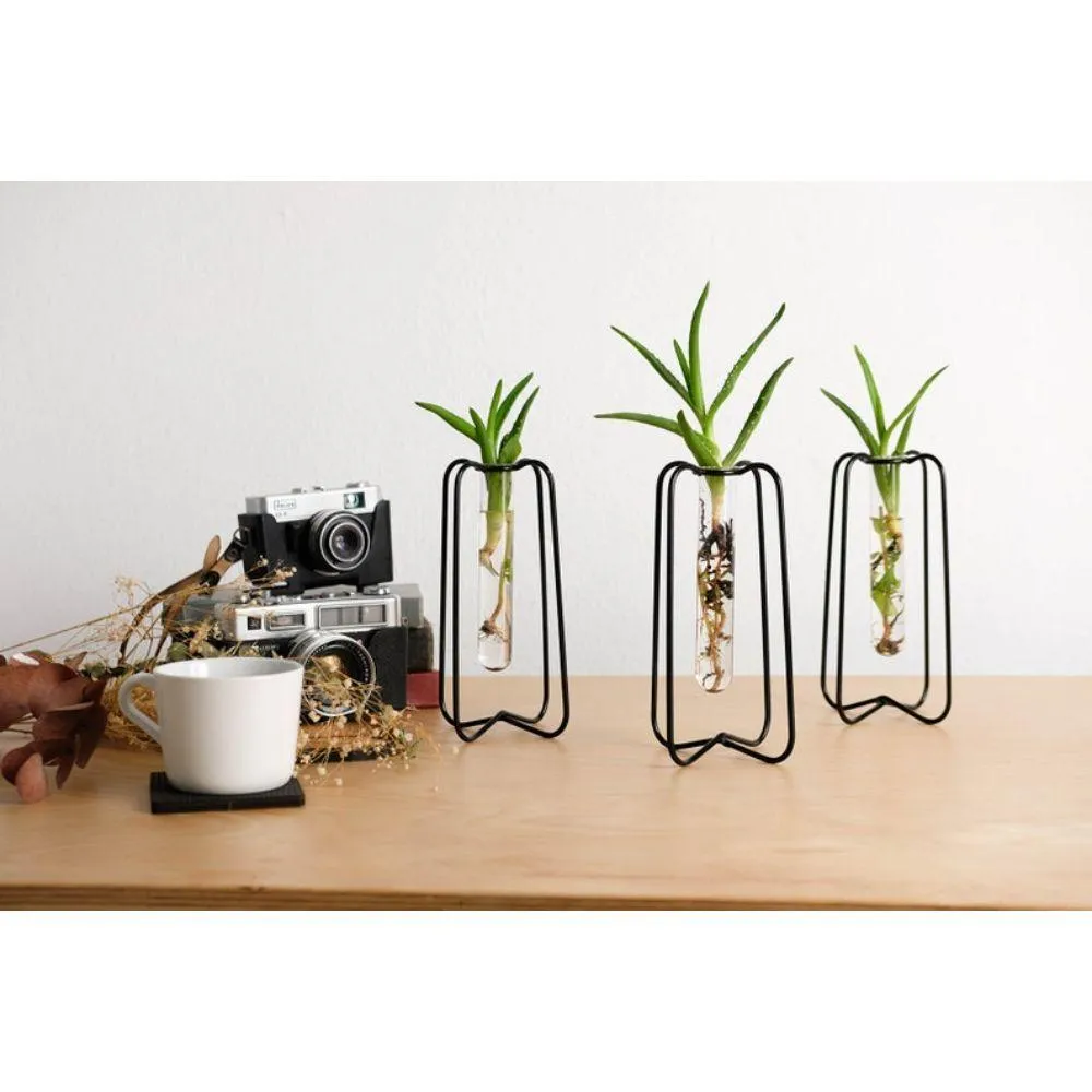 Metal Wire Glass Tube Vase Set Of 3