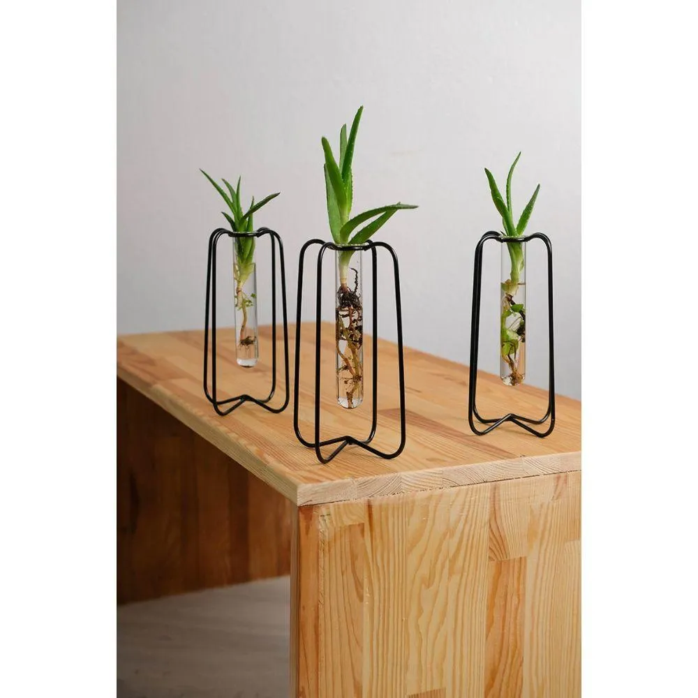 Metal Wire Glass Tube Vase Set Of 3