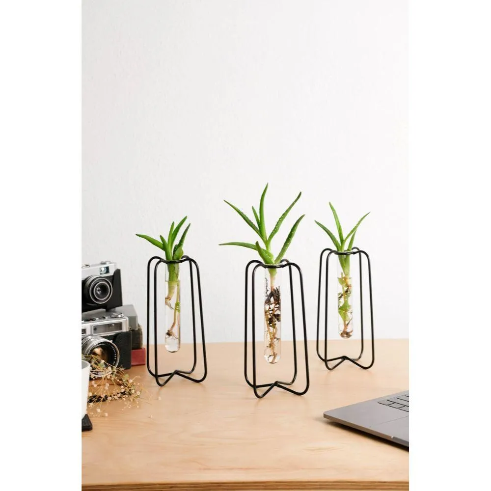 Metal Wire Glass Tube Vase Set Of 3