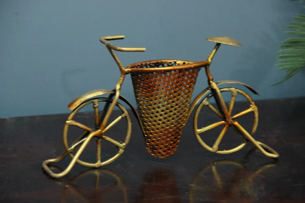 Metallic Bicycle-Shaped Pen Holder / Table Accent Single Piece