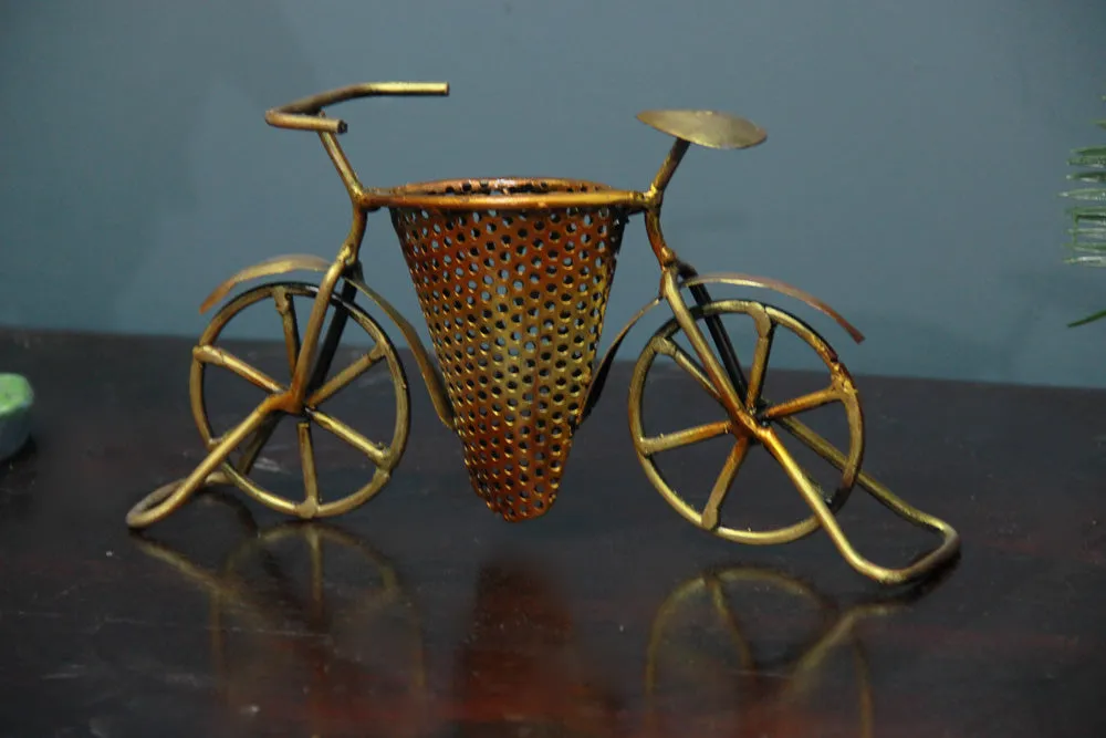 Metallic Bicycle-Shaped Pen Holder / Table Accent Single Piece