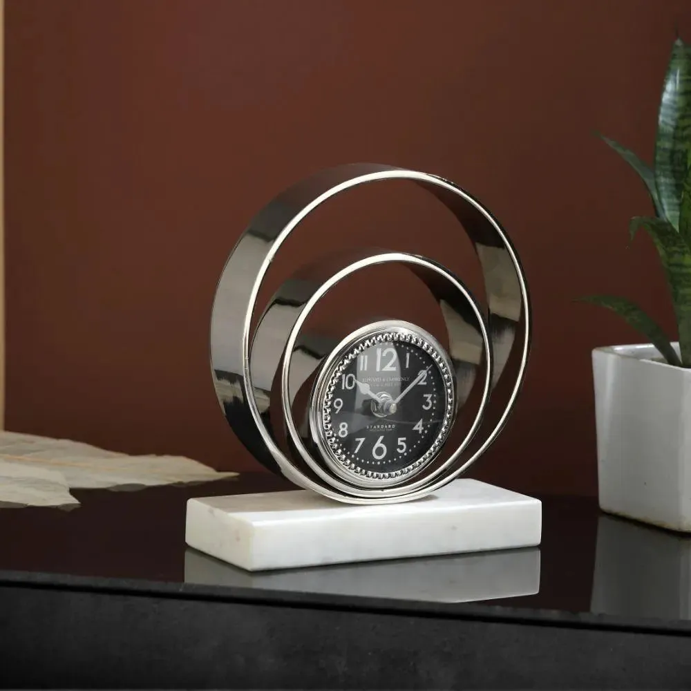 Metallic Black Table Clock with White Stand