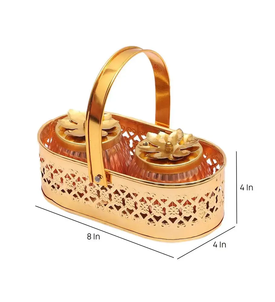Metallic Bucket with Designer Jars For Gifting Purposes
