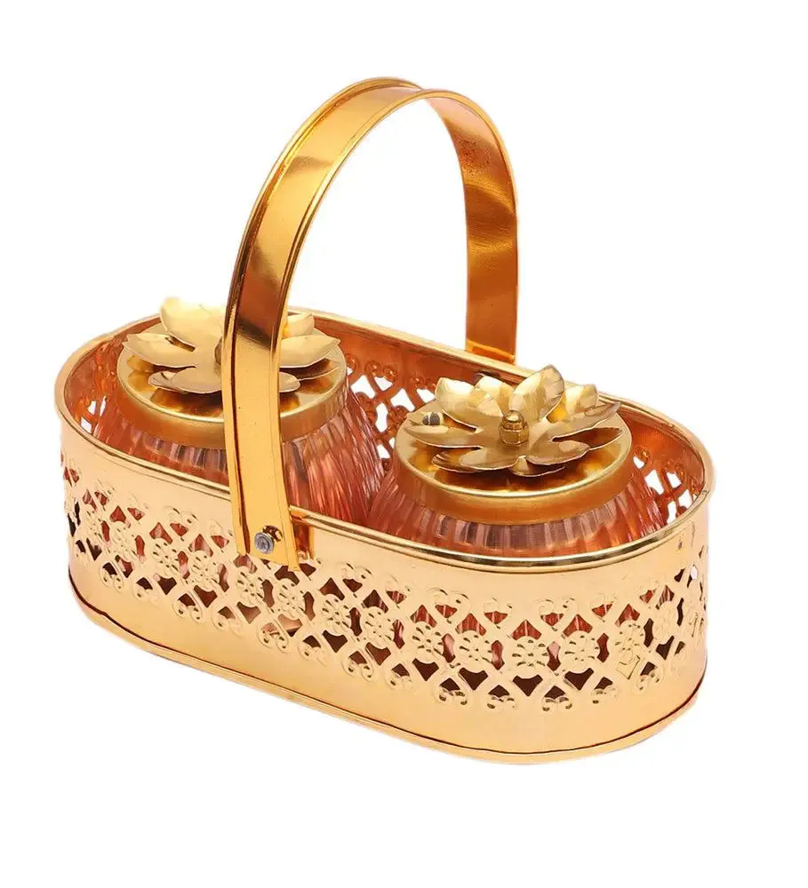 Metallic Bucket with Designer Jars For Gifting Purposes