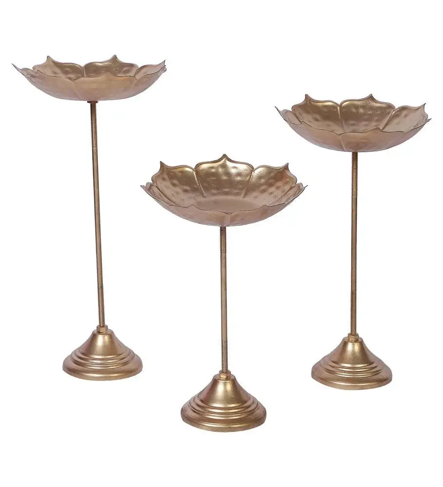 Metallic Detachable Suflower Urli with Stand (Set of 3)