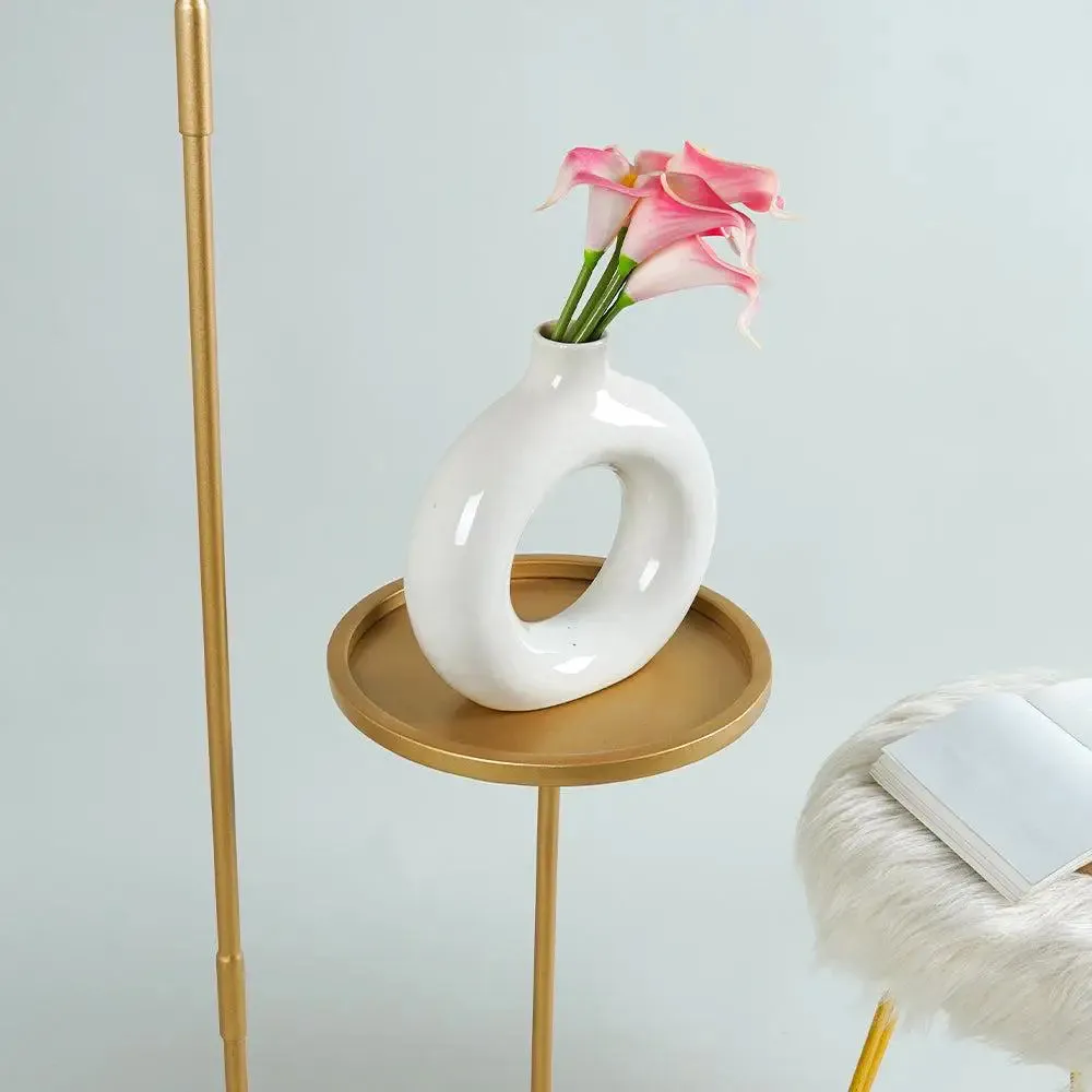 Metallic Floor Lamp with Disc Stand And White Shade