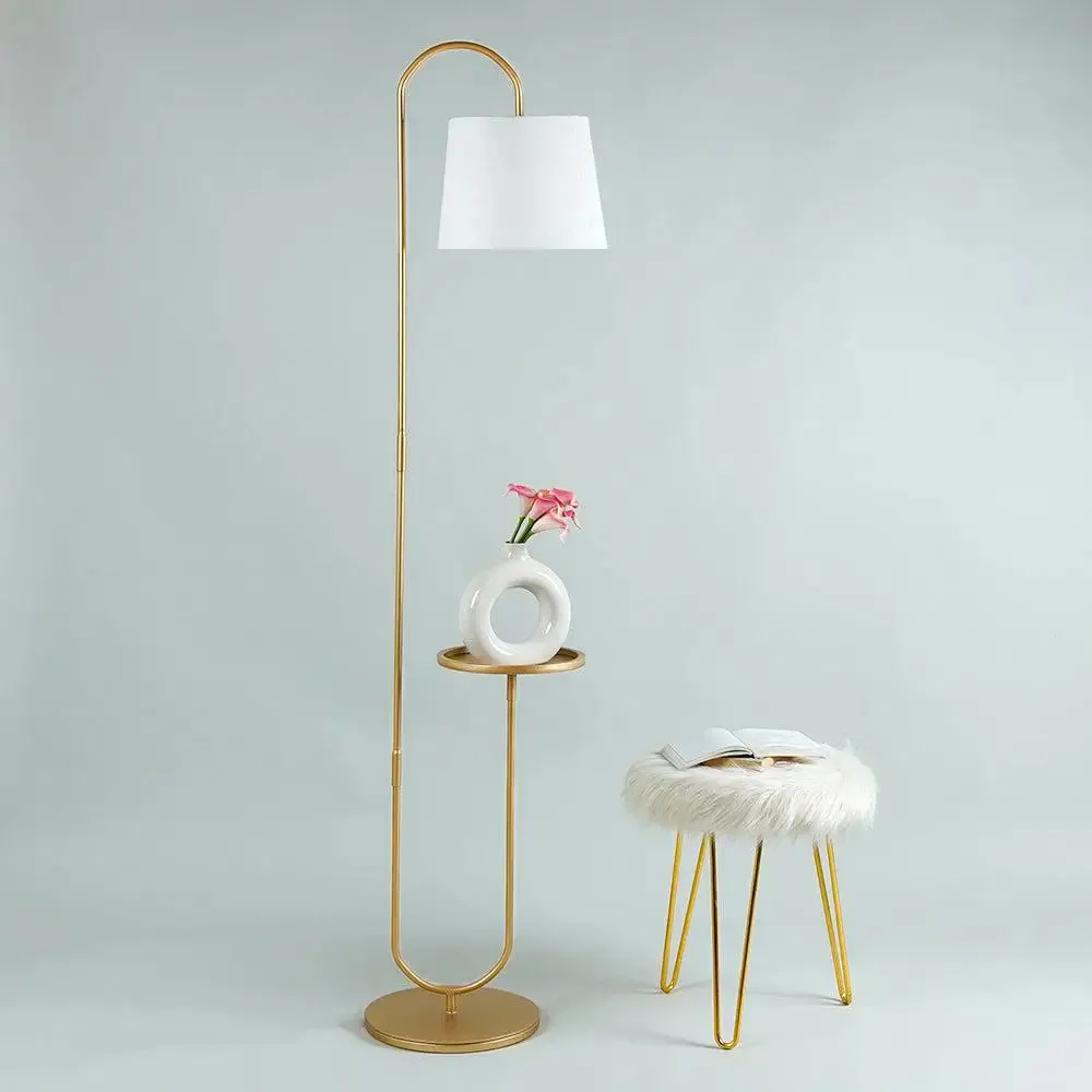 Metallic Floor Lamp with Disc Stand And White Shade