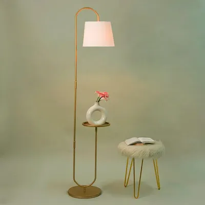 Metallic Floor Lamp with Disc Stand And White Shade