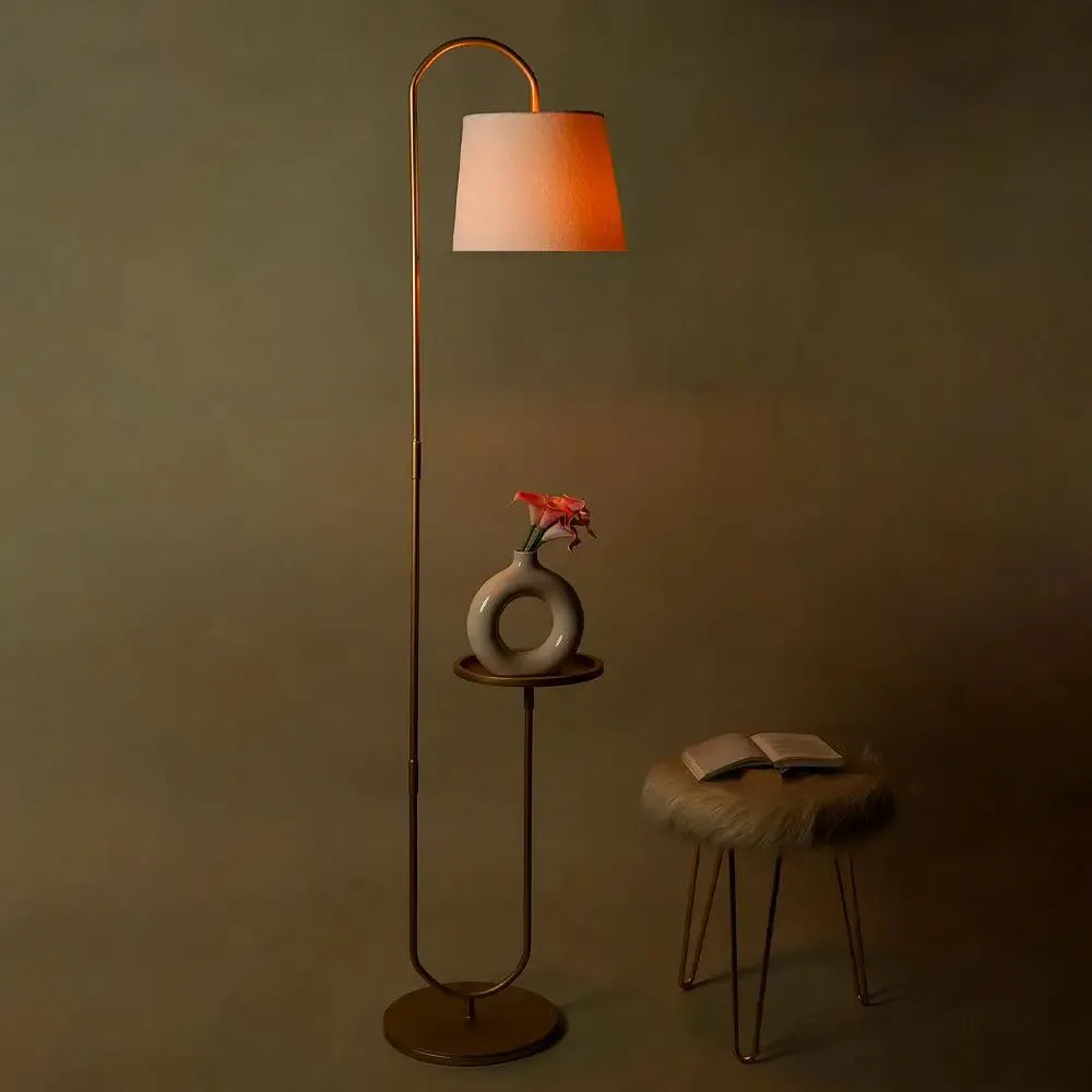 Metallic Floor Lamp with Disc Stand And White Shade