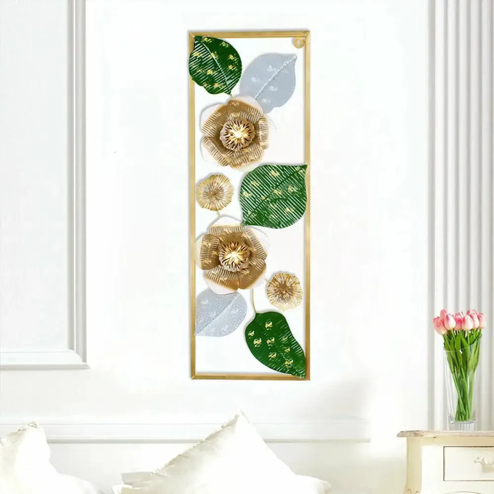 Metallic Floral Wall Art Decor Piece for Living Room (Green & Gold)