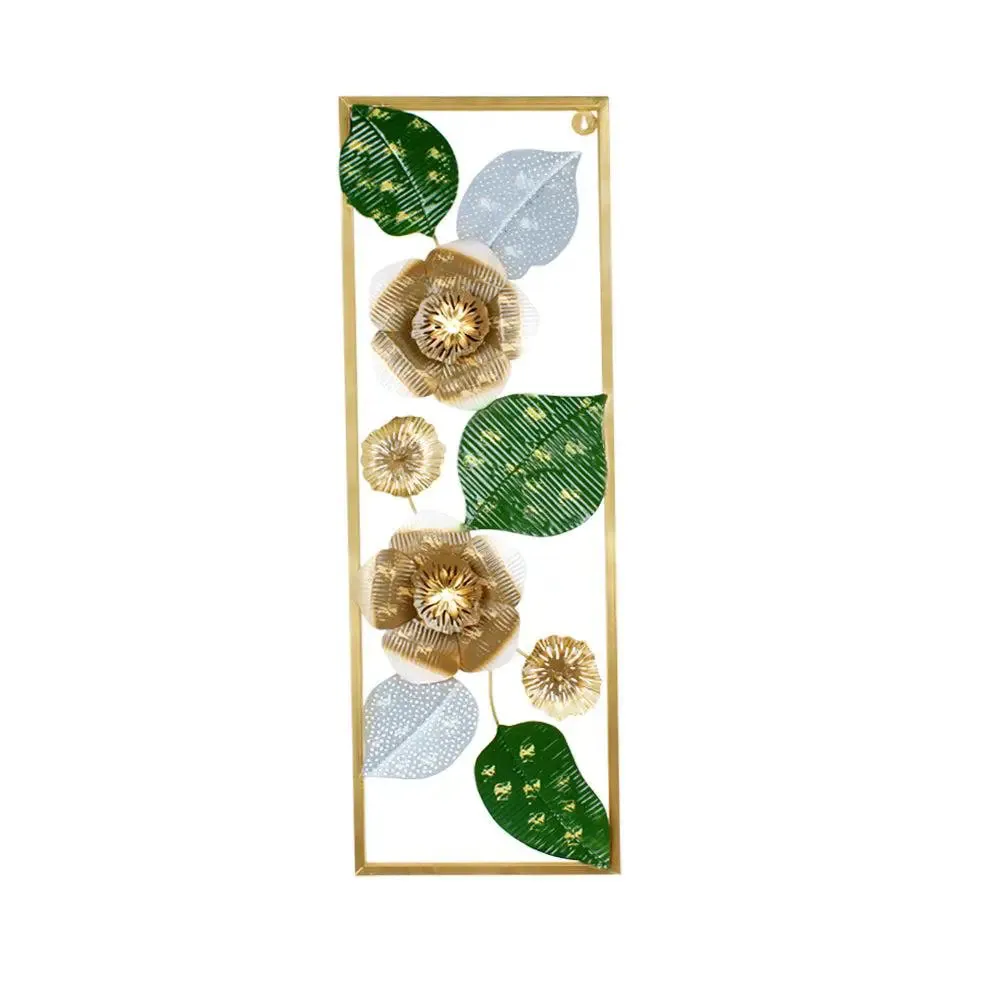 Metallic Floral Wall Art Decor Piece for Living Room (Green & Gold)
