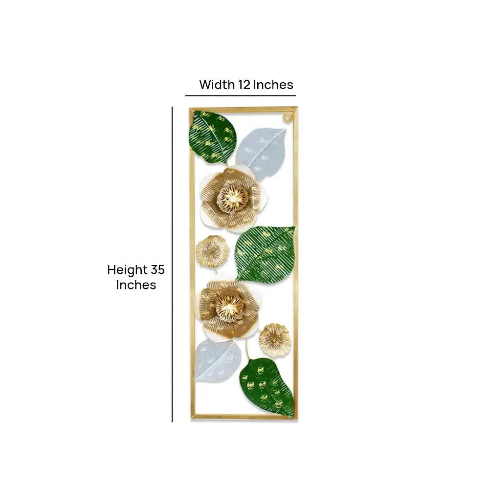 Metallic Floral Wall Art Decor Piece for Living Room (Green & Gold)
