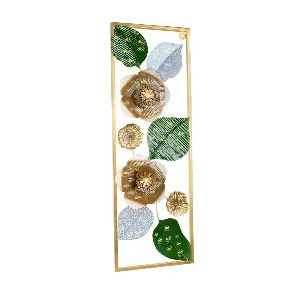 Metallic Floral Wall Art Decor Piece for Living Room (Green & Gold)